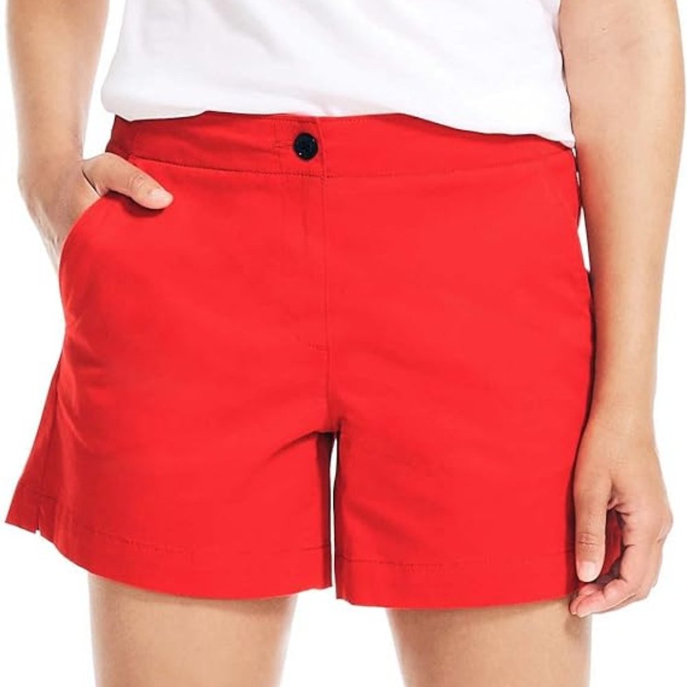 NWT Nautica Womens Mid Rise Summer Sport Shorts Pockets Red Size 12 $50 5C145